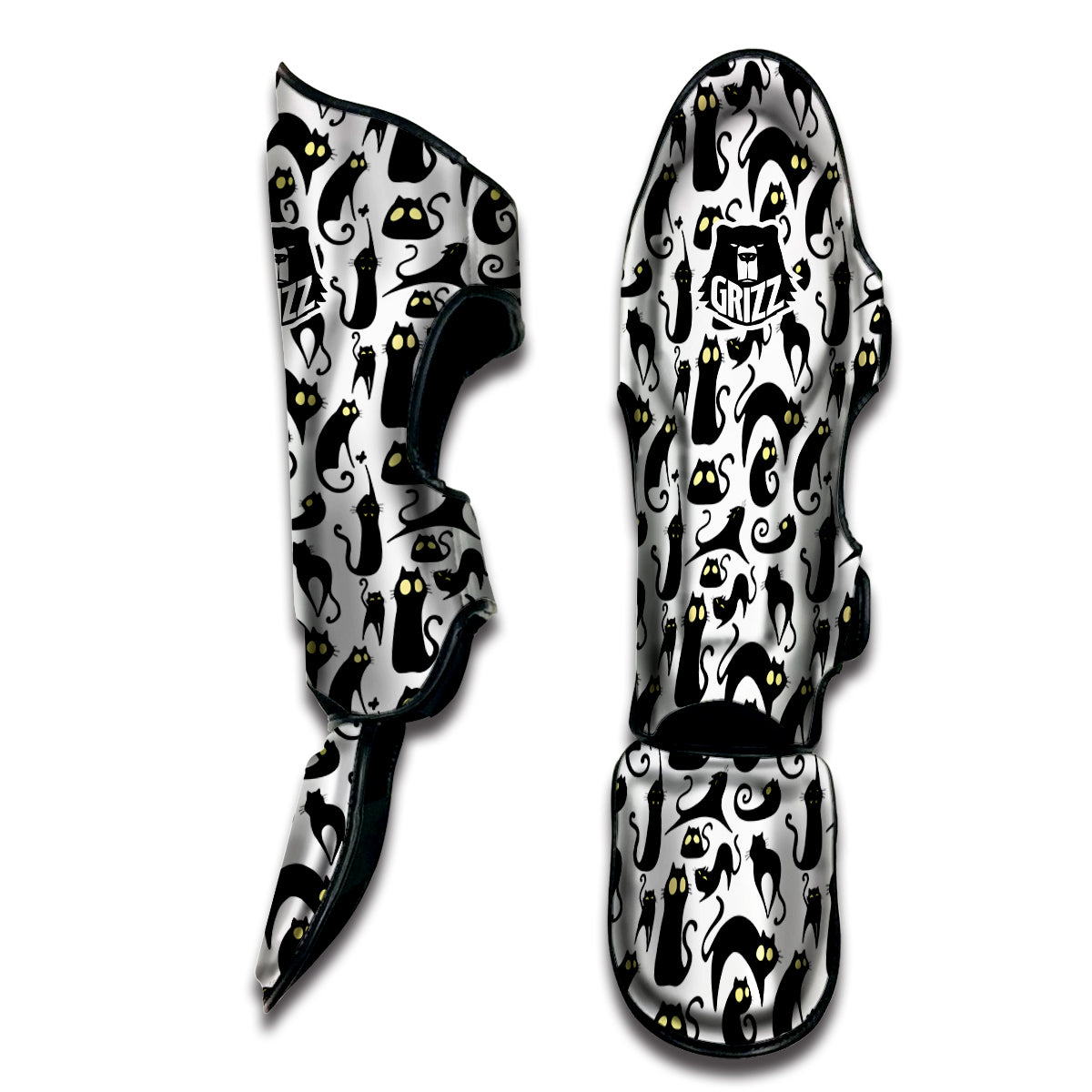 Big Eye Black Cat Halloween Print Pattern Muay Thai Shin Guards-grizzshop