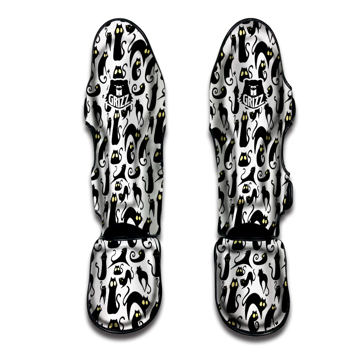 Big Eye Black Cat Halloween Print Pattern Muay Thai Shin Guards-grizzshop