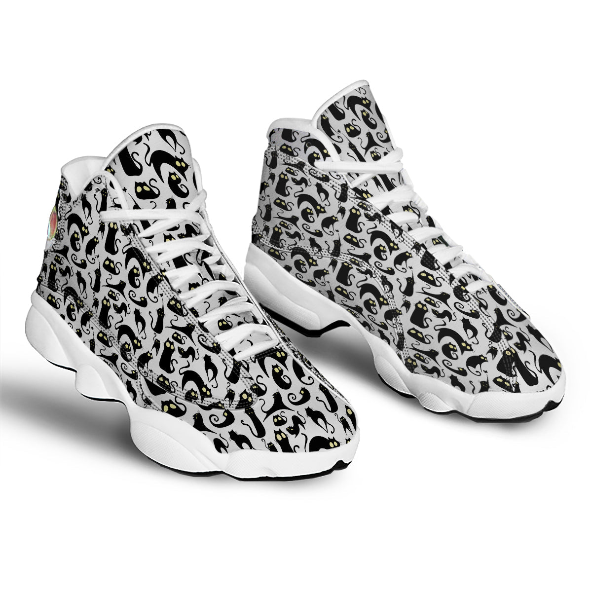 Big Eye Black Cat Halloween Print Pattern White Basketball Shoes-grizzshop