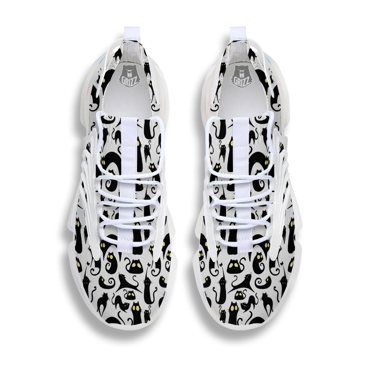 Big Eye Black Cat Halloween Print Pattern White Gym Shoes-grizzshop