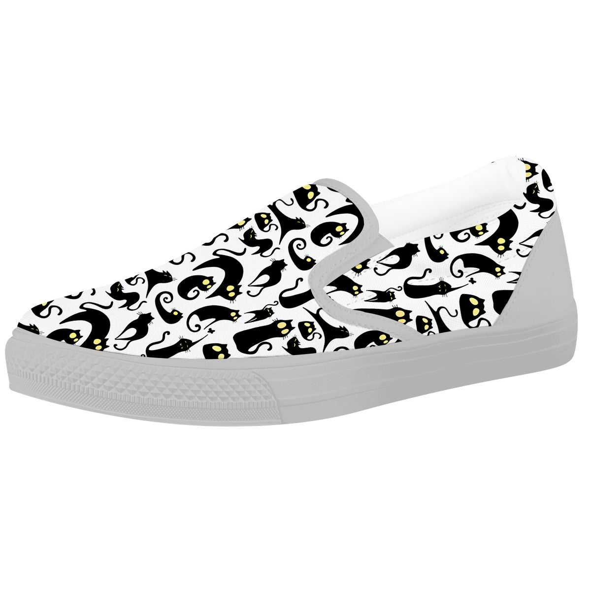 Big Eye Black Cat Halloween Print Pattern White Slip On Shoes-grizzshop
