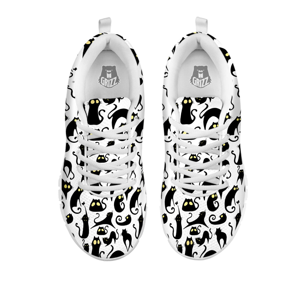 Big Eye Black Cat Halloween Print Pattern White Sneaker-grizzshop