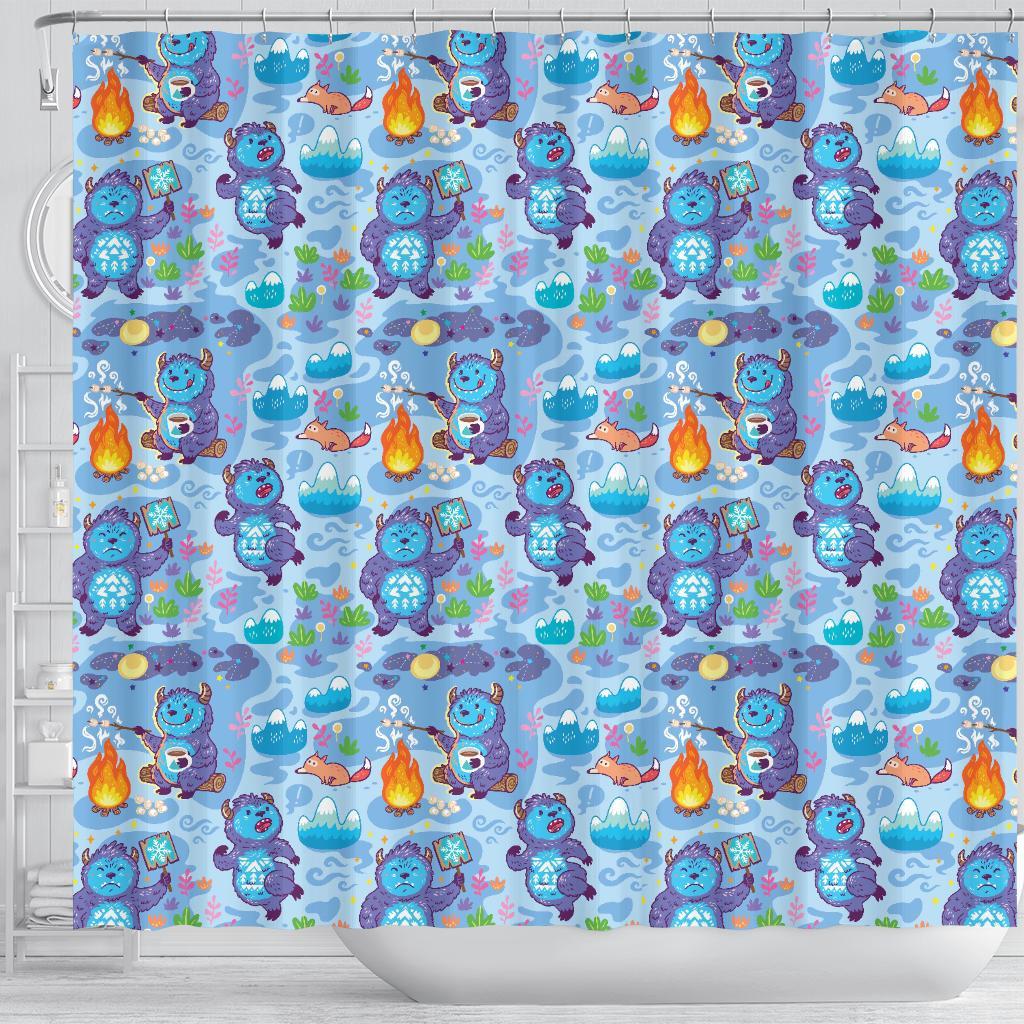 Bigfoot Blue Pattern Print Bathroom Shower Curtain-grizzshop