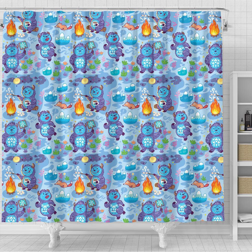 Bigfoot Blue Pattern Print Bathroom Shower Curtain-grizzshop