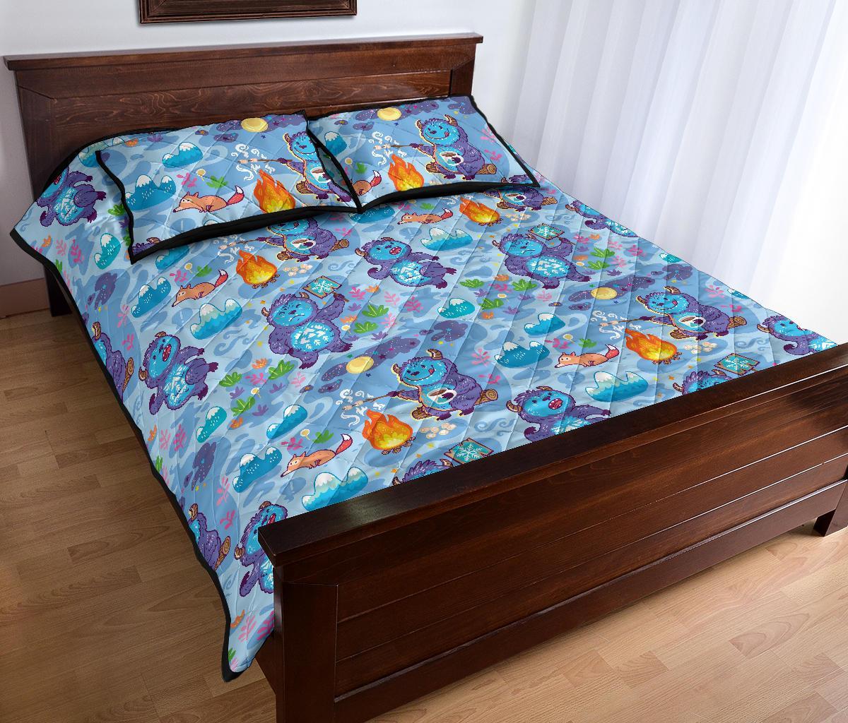 Bigfoot Blue Pattern Print Bed Set Quilt-grizzshop