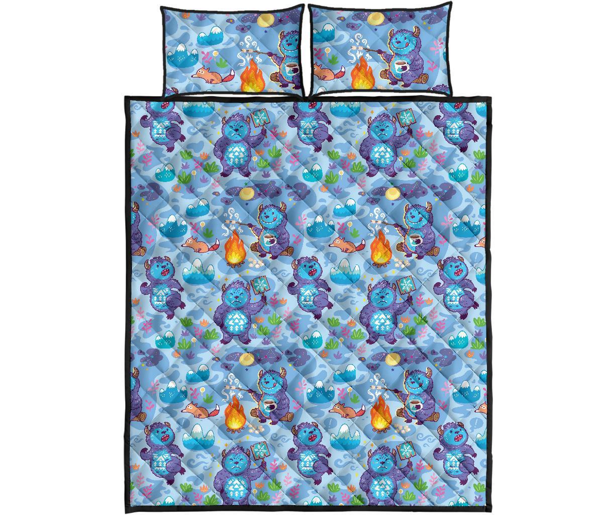 Bigfoot Blue Pattern Print Bed Set Quilt-grizzshop