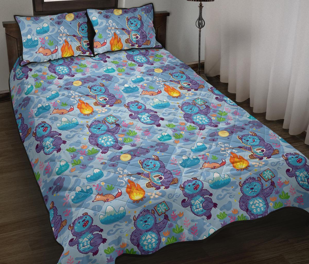 Bigfoot Blue Pattern Print Bed Set Quilt-grizzshop