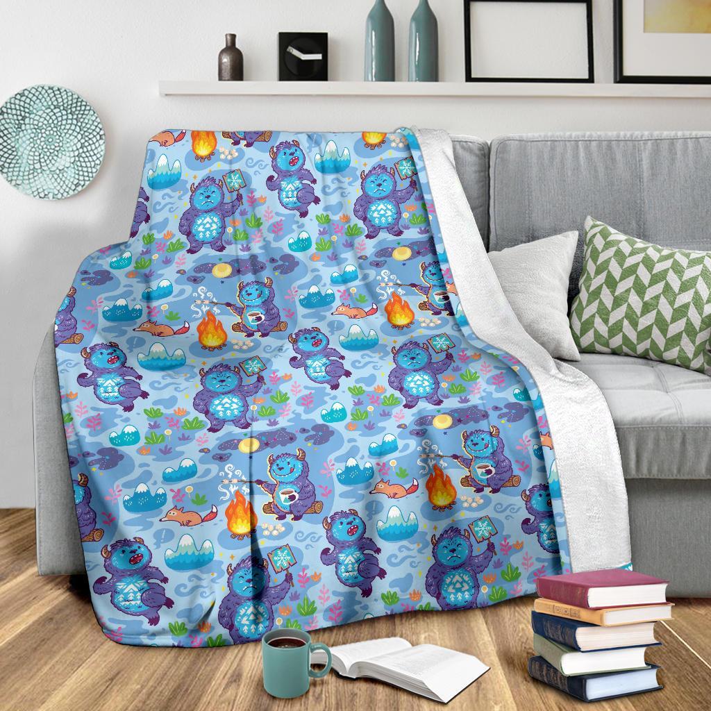 Bigfoot Blue Pattern Print Blanket-grizzshop