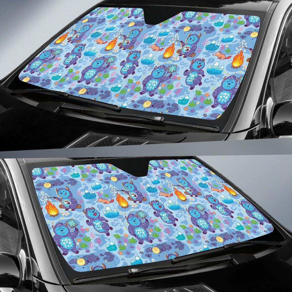 Bigfoot Blue Pattern Print Car Sun Shade-grizzshop