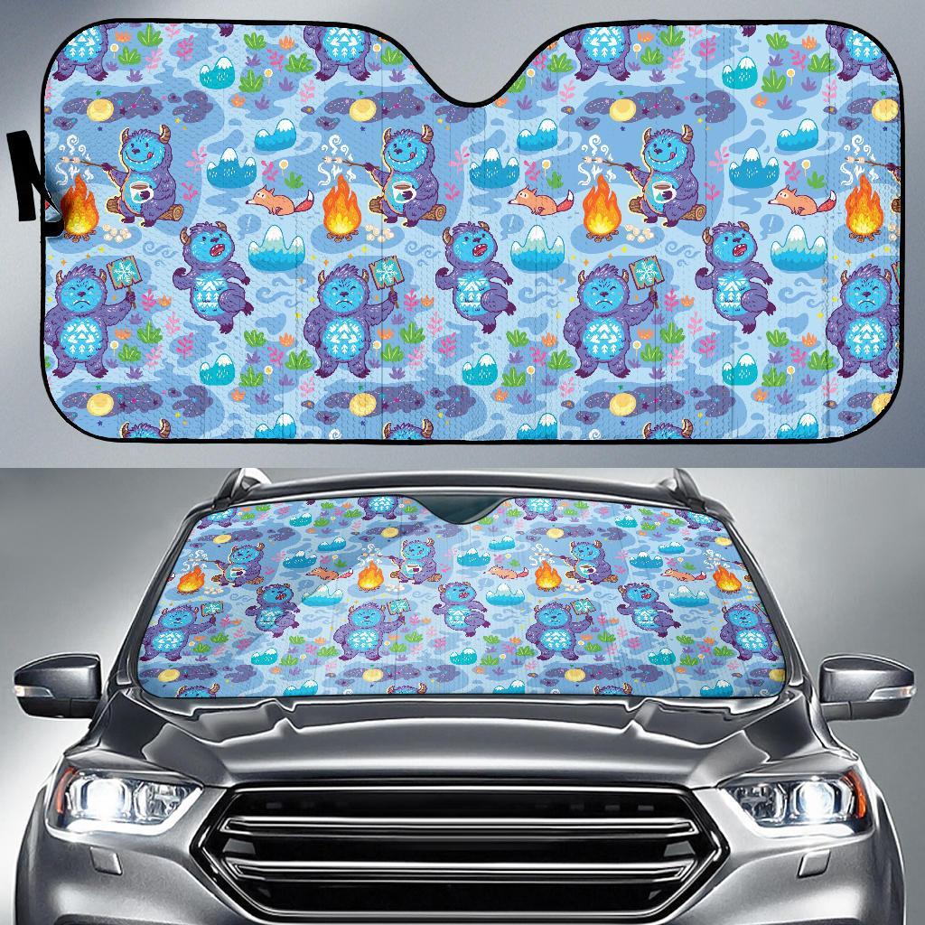 Bigfoot Blue Pattern Print Car Sun Shade-grizzshop