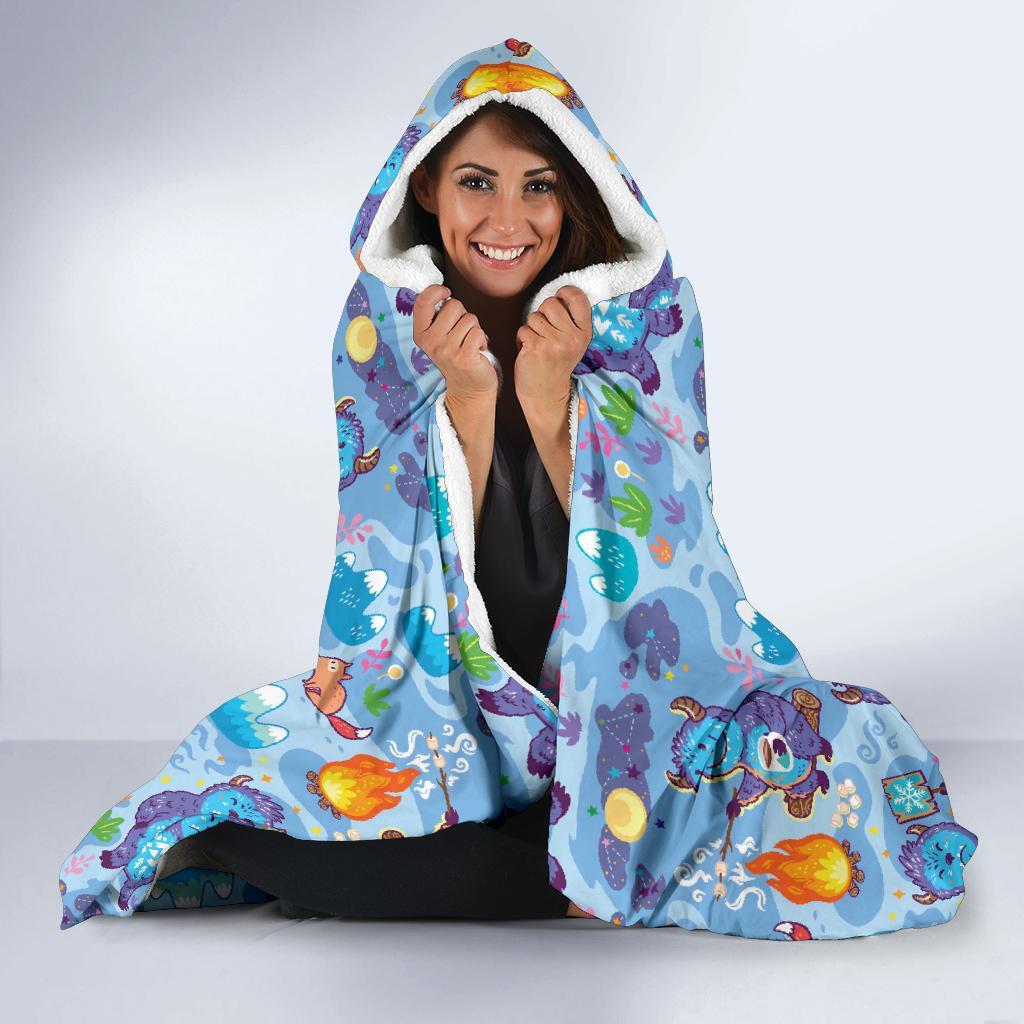 Bigfoot Blue Pattern Print Hooded Blanket-grizzshop