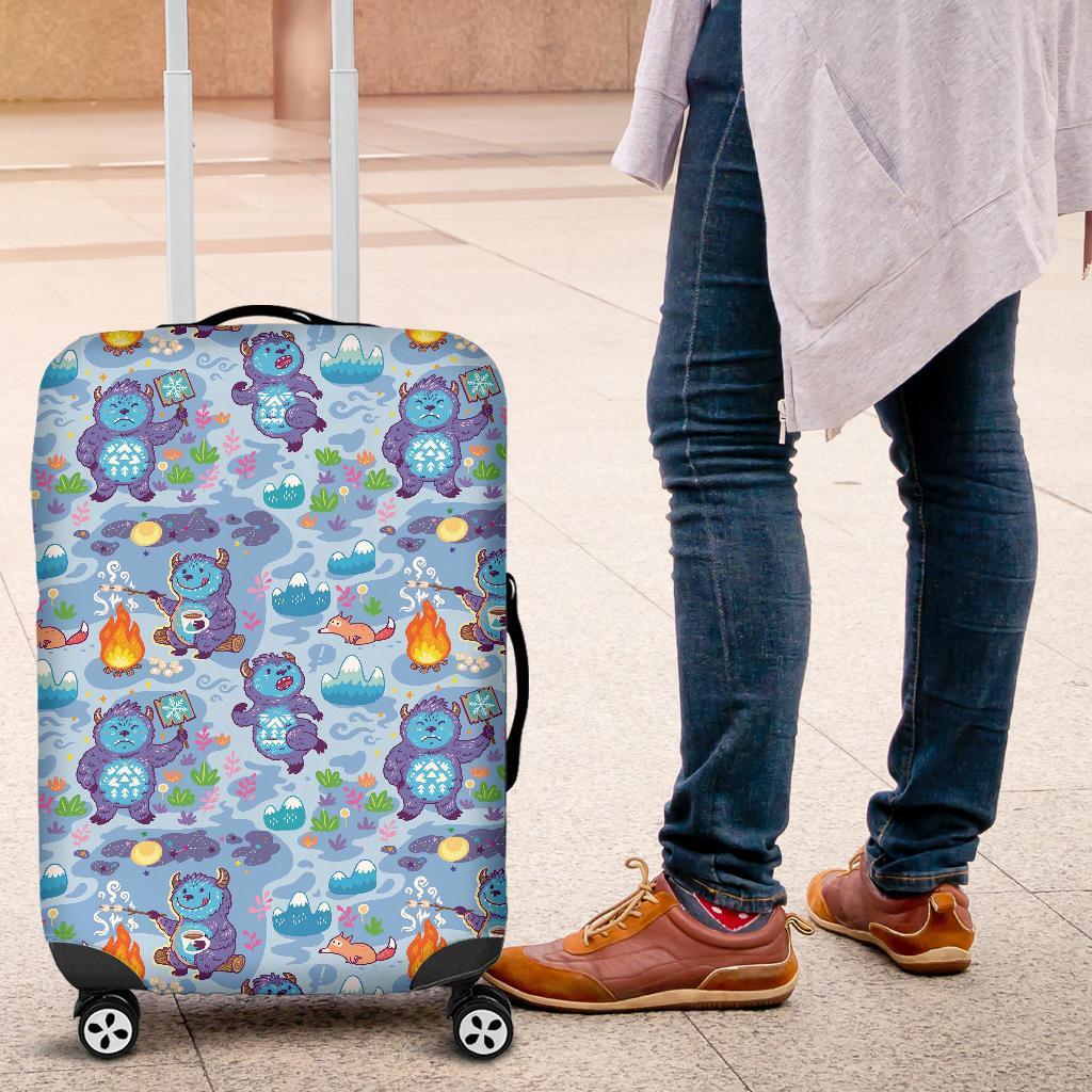 Bigfoot Blue Pattern Print Luggage Cover Protector-grizzshop