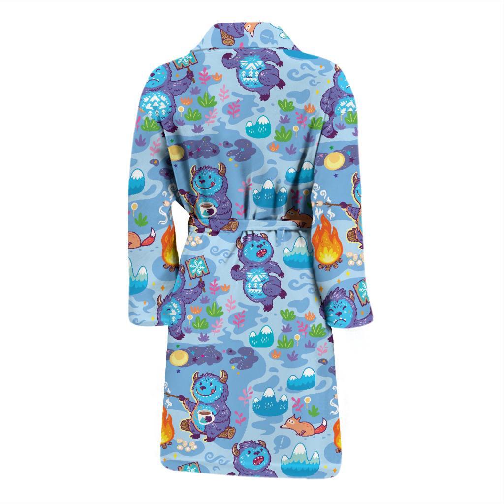 Bigfoot Blue Pattern Print Men Long Robe-grizzshop