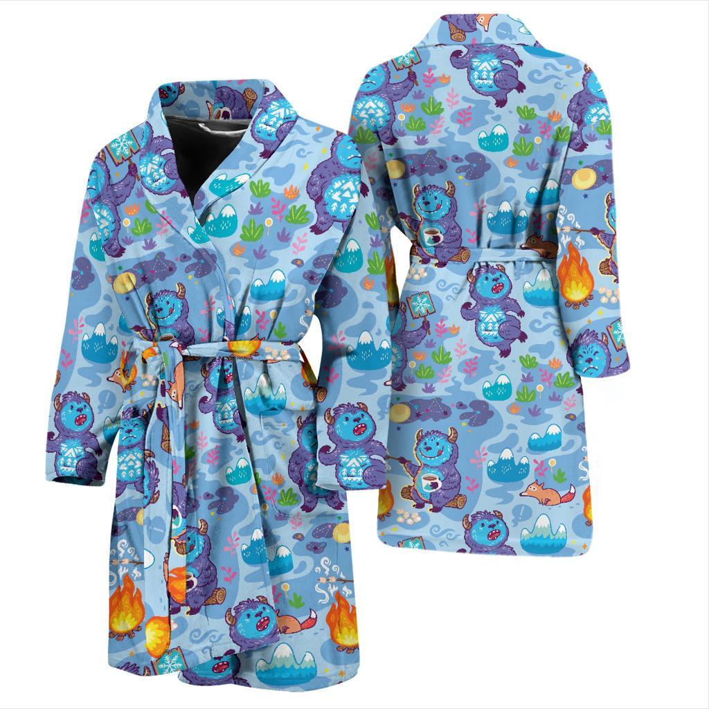 Bigfoot Blue Pattern Print Men Long Robe-grizzshop