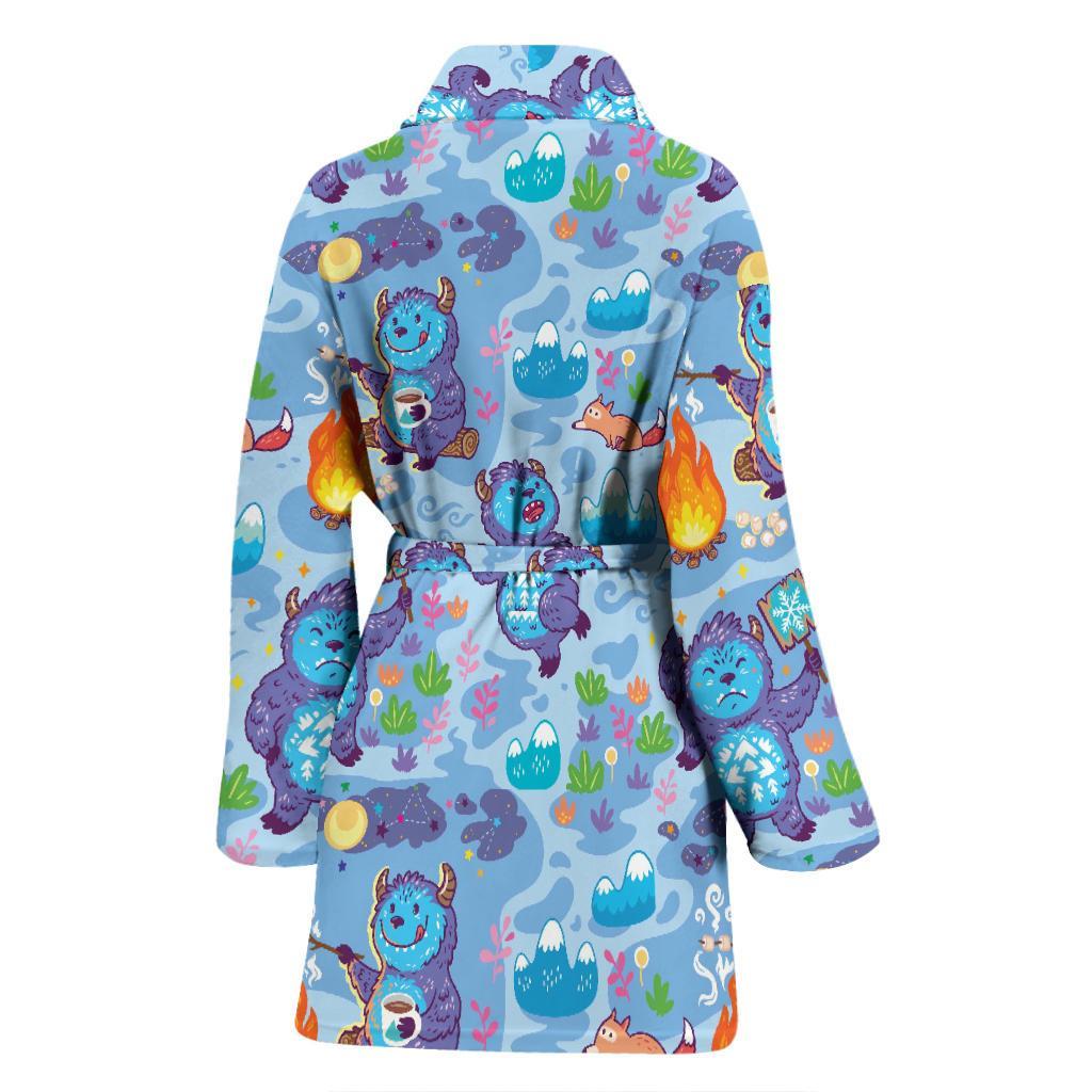 Bigfoot Blue Pattern Print Women Long Robe-grizzshop