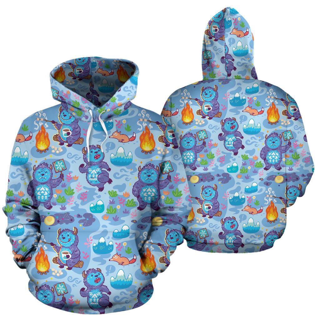 Bigfoot Blue Pattern Print Women Men Pullover Hoodie-grizzshop