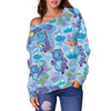 Bigfoot Blue Pattern Print Women Off Shoulder Sweatshirt-grizzshop