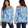 Bigfoot Blue Pattern Print Women Off Shoulder Sweatshirt-grizzshop