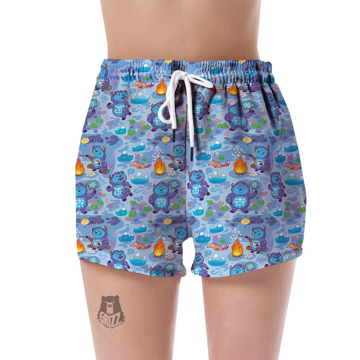 Bigfoot Blue Pattern Print Women's Shorts-grizzshop