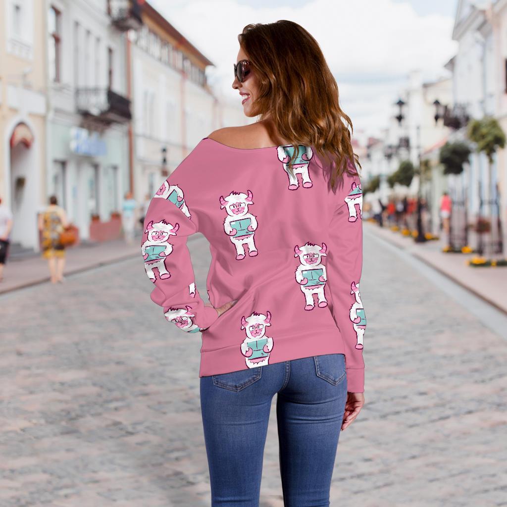 Bigfoot Pattern Print Women Off Shoulder Sweatshirt-grizzshop