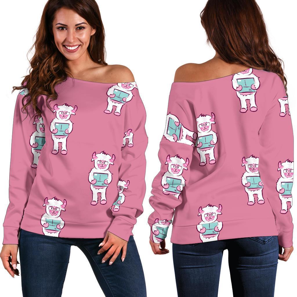 Bigfoot Pattern Print Women Off Shoulder Sweatshirt-grizzshop