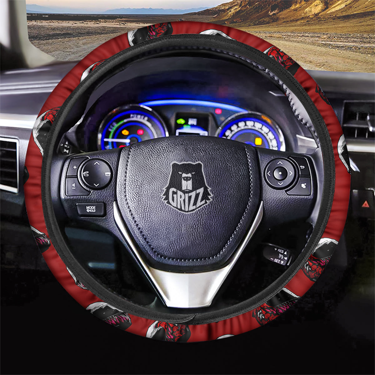 Biker Helmet Devil Print Pattern Car Steering Wheel Cover-grizzshop