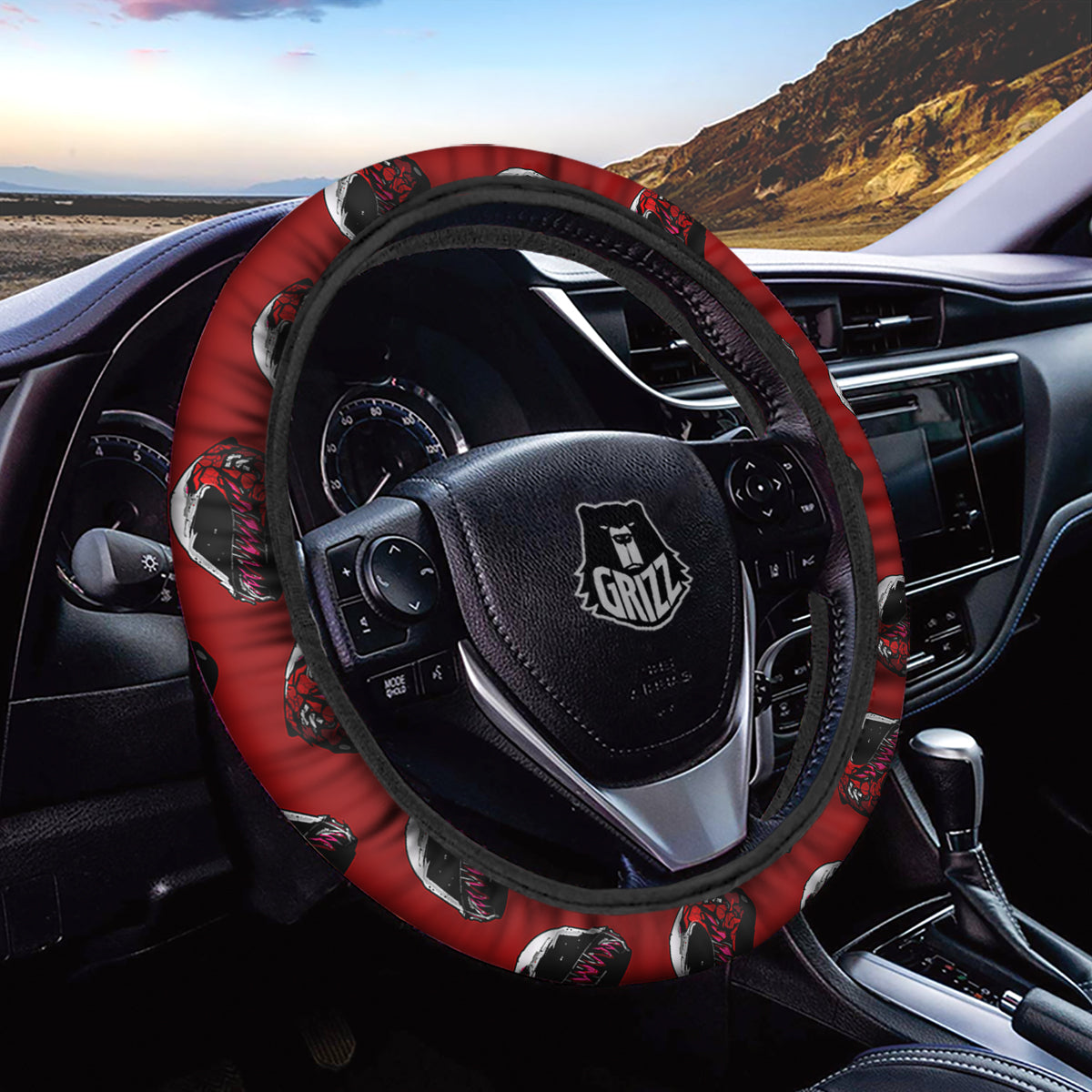 Biker Helmet Devil Print Pattern Car Steering Wheel Cover-grizzshop
