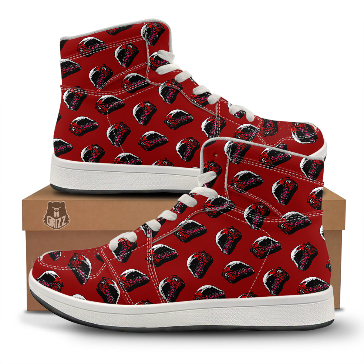 Biker Helmet Devil Print Pattern High Top Sneakers-grizzshop