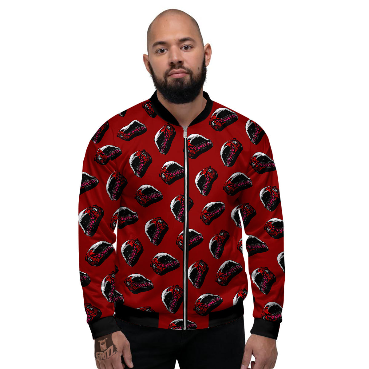 Biker Helmet Devil Print Pattern Men's Bomber Jacket-grizzshop