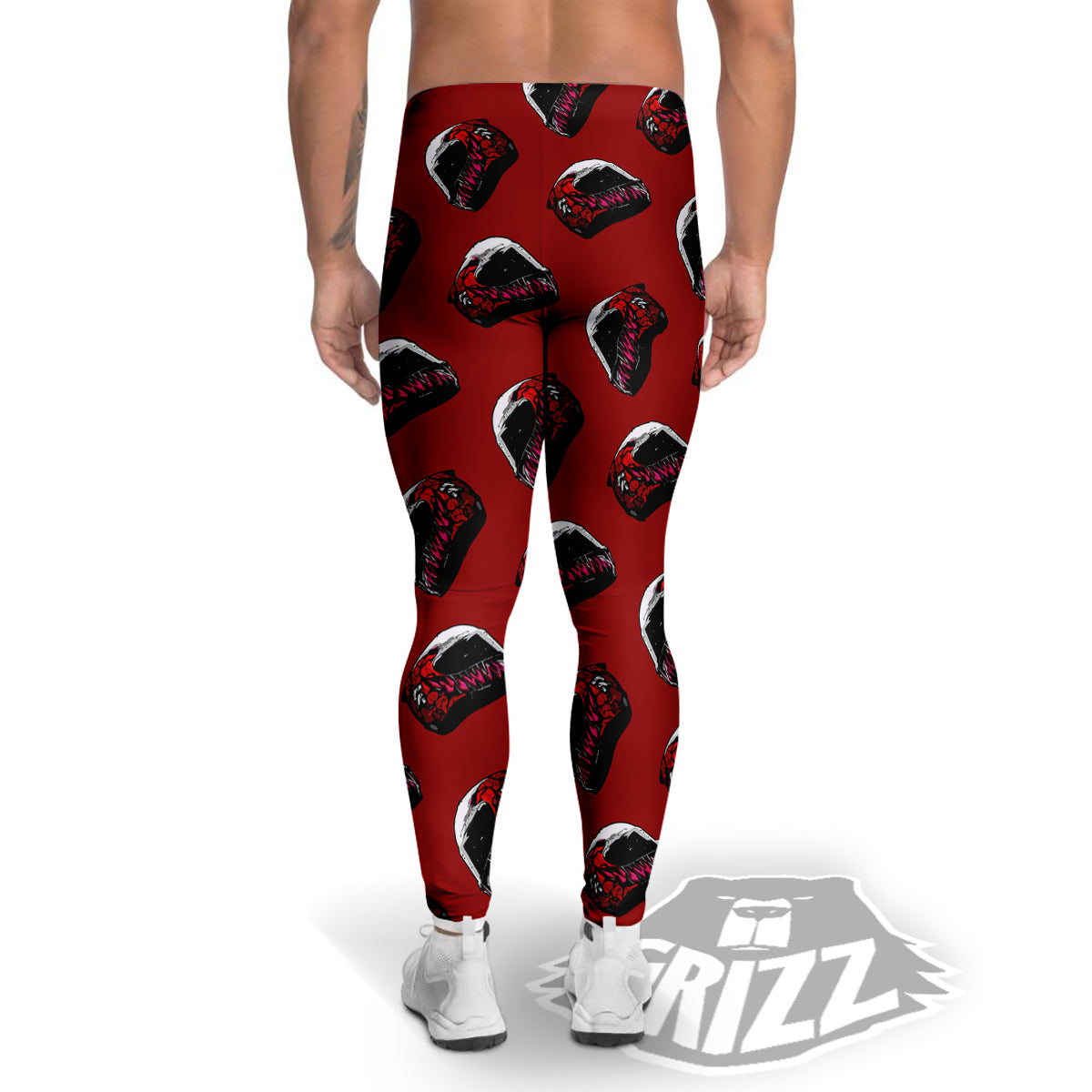 Biker Helmet Devil Print Pattern Men's Leggings-grizzshop