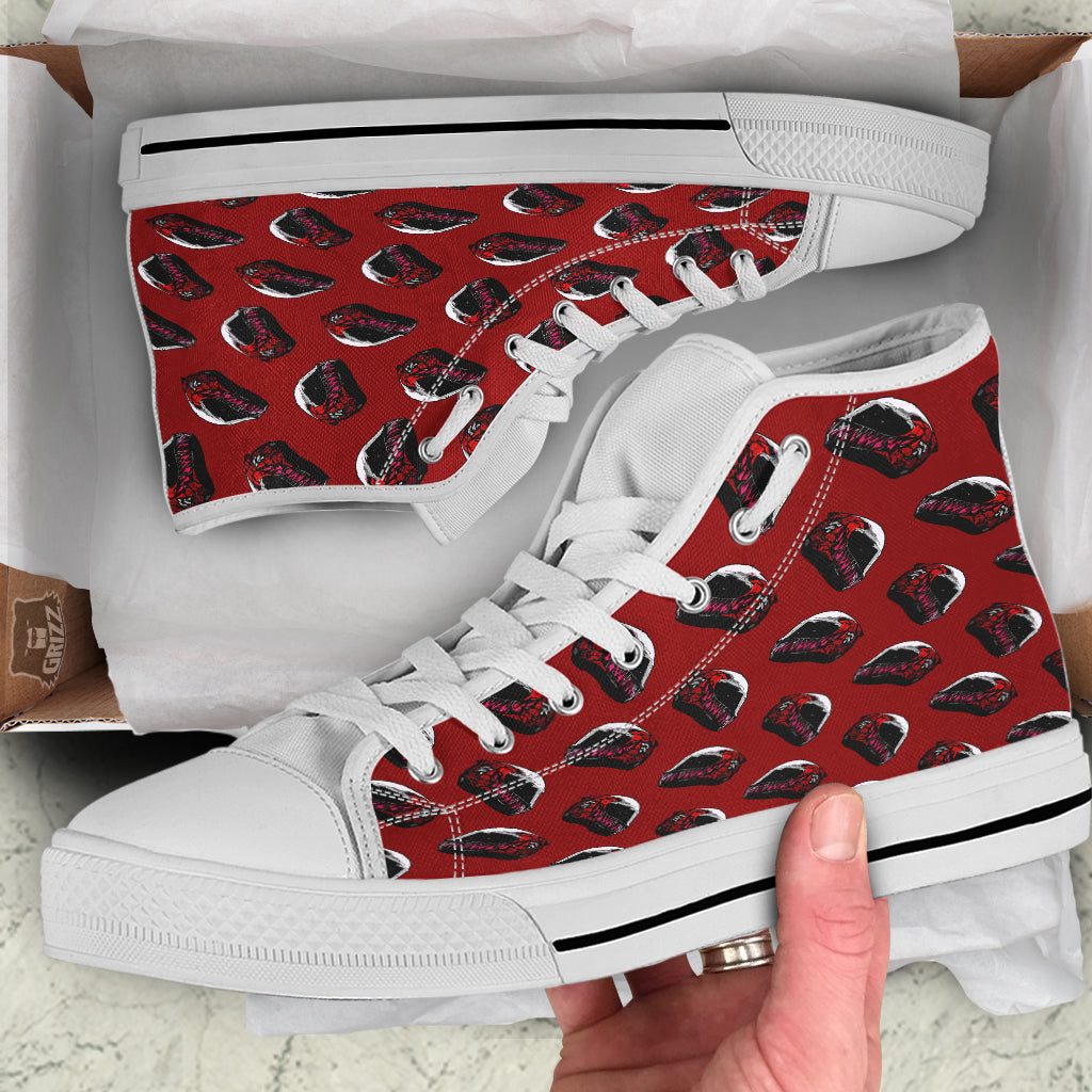 Biker Helmet Devil Print Pattern White High Top Shoes-grizzshop