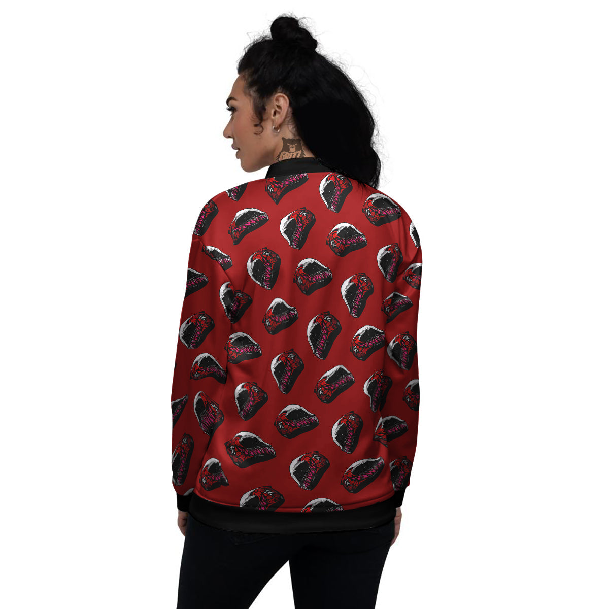 Biker Helmet Devil Print Pattern Women's Bomber Jacket-grizzshop