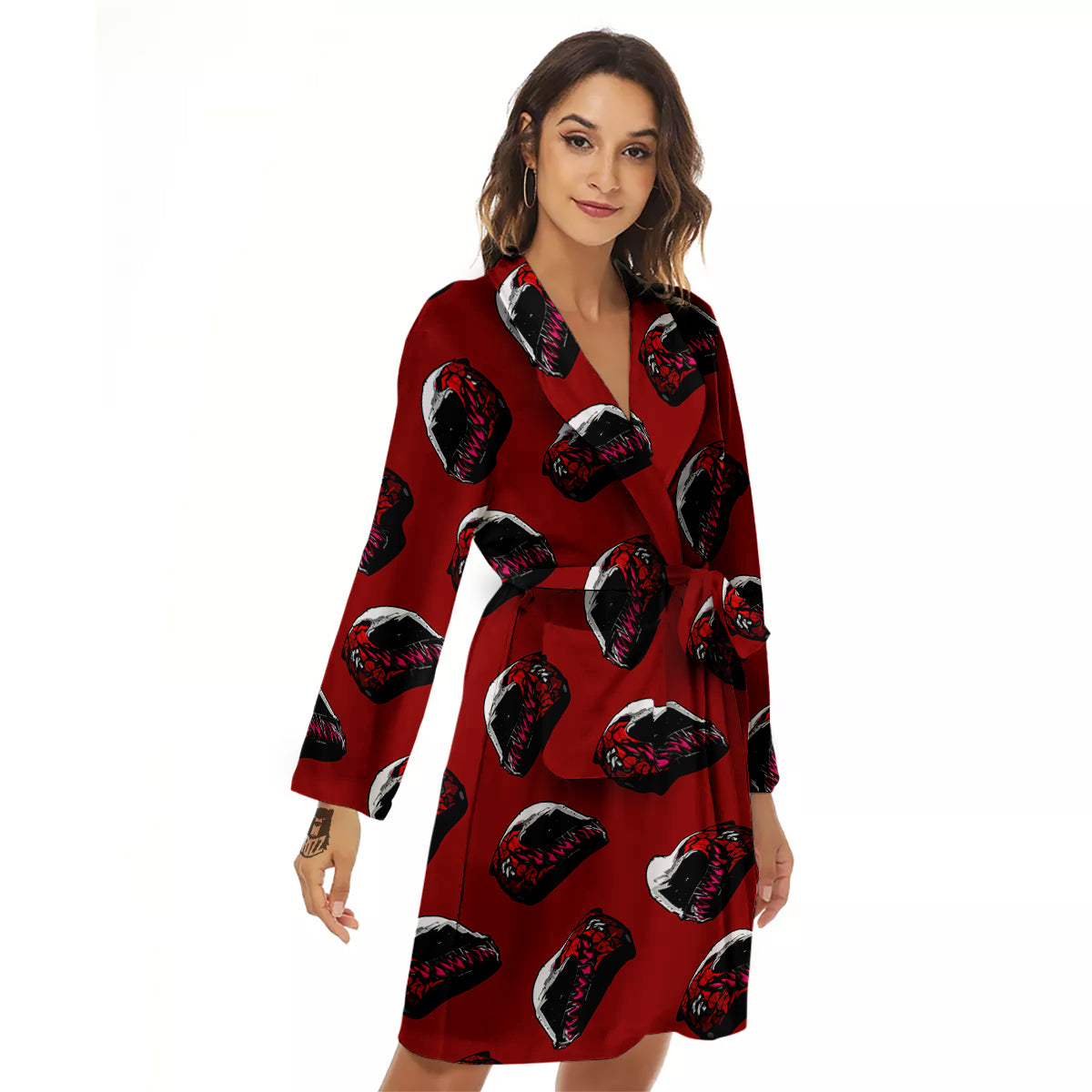 Biker Helmet Devil Print Pattern Women's Robe-grizzshop