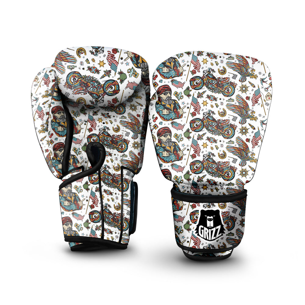 Bikers Old School Tattoo Print Pattern Boxing Gloves-grizzshop