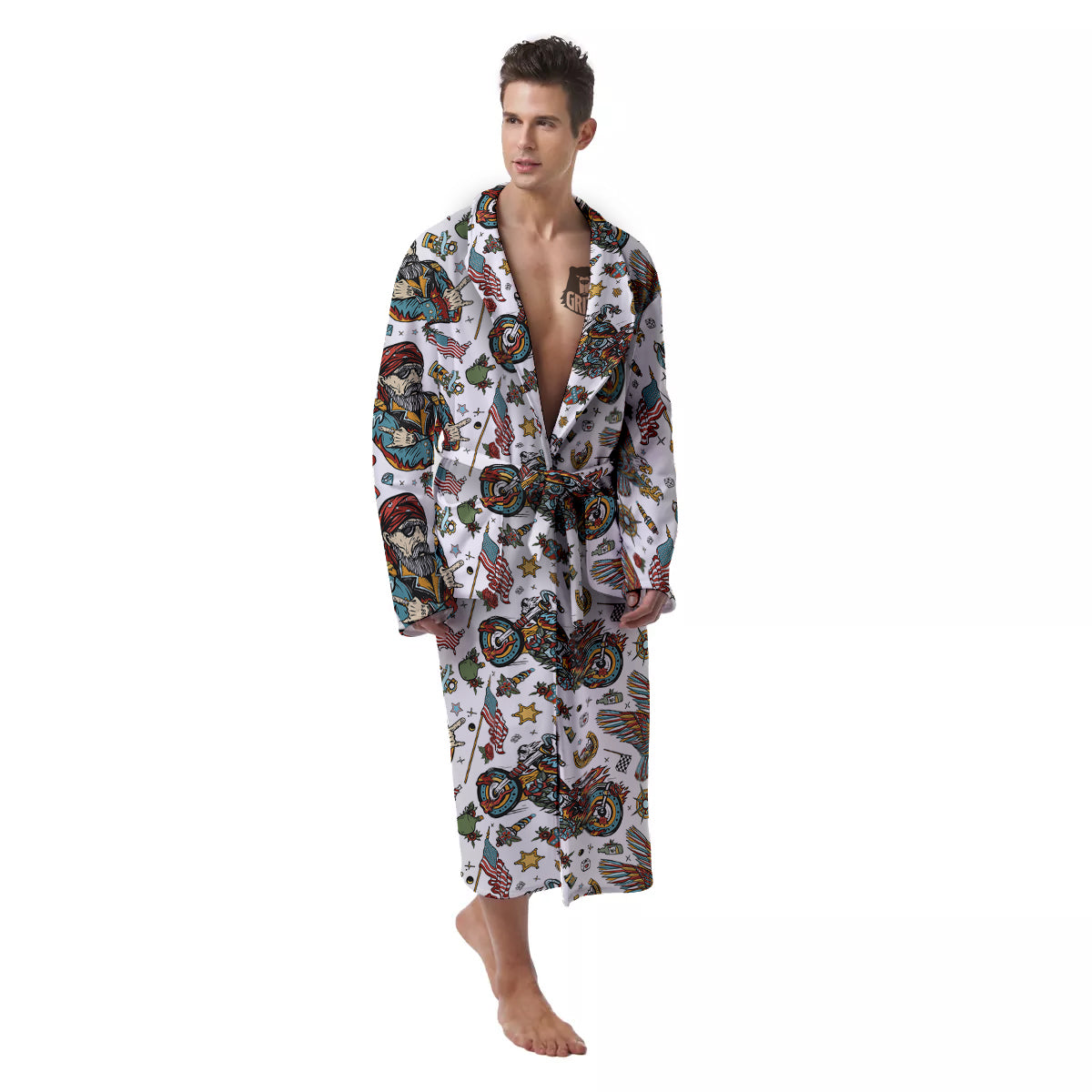 Bikers Old School Tattoo Print Pattern Men's Robe-grizzshop
