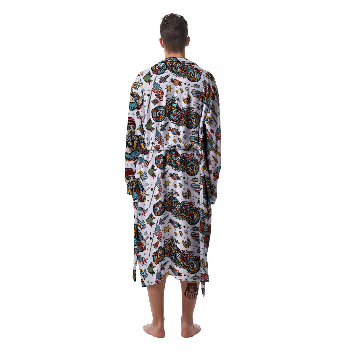 Bikers Old School Tattoo Print Pattern Men's Robe-grizzshop