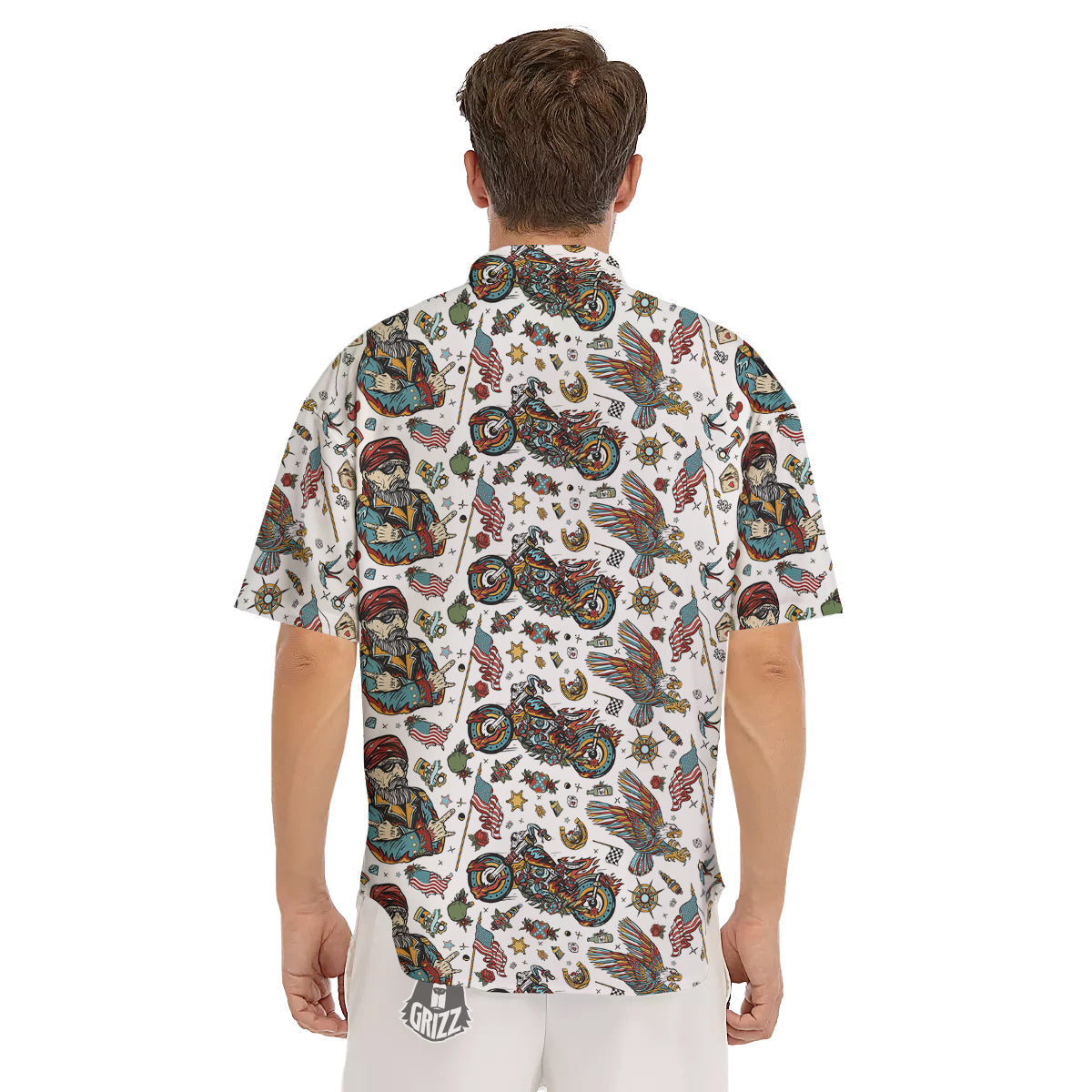 Bikers Old School Tattoo Print Pattern Men's Short Sleeve Shirts-grizzshop