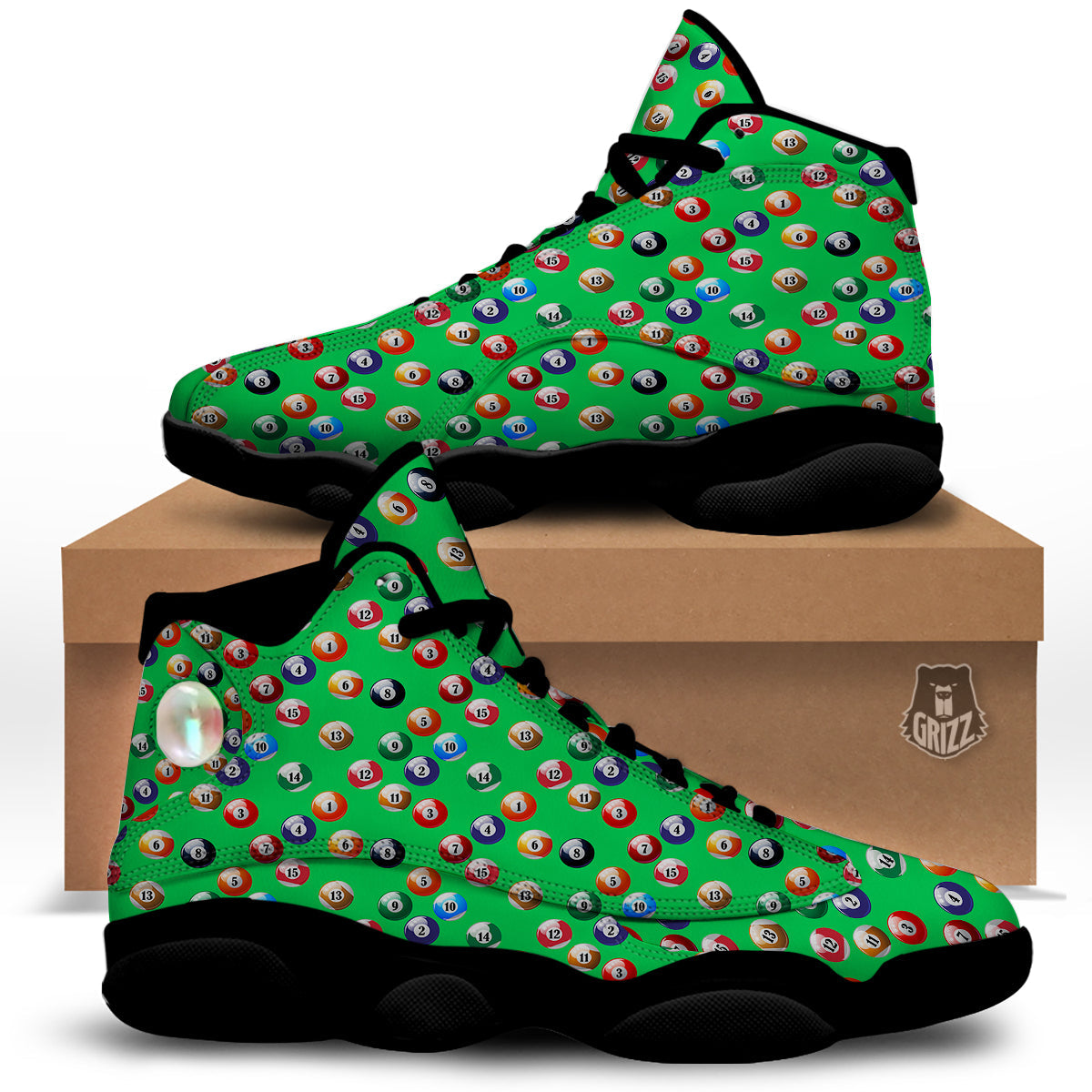 Billiard Ball Green Print Pattern Black Basketball Shoes-grizzshop