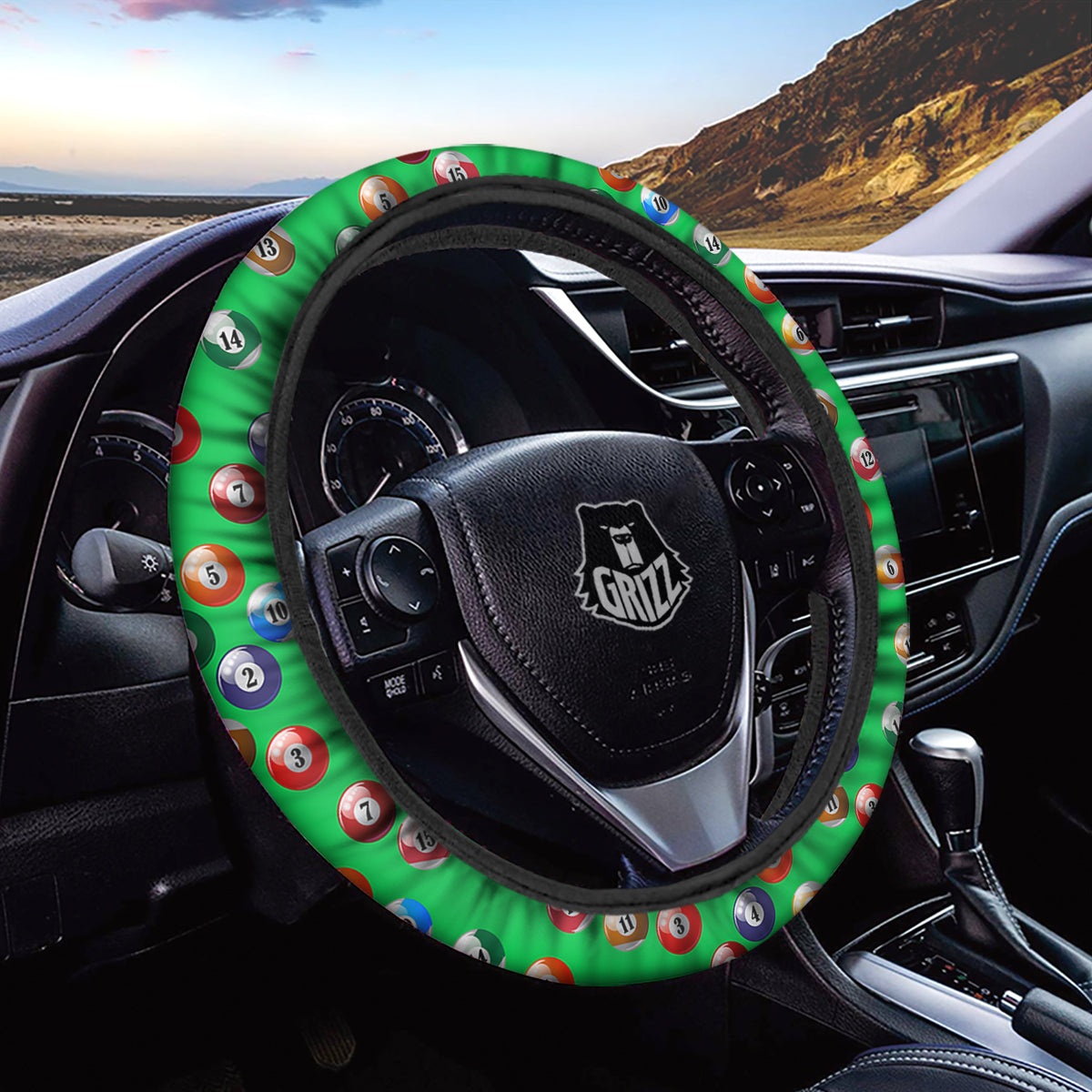 Billiard Ball Green Print Pattern Car Steering Wheel Cover-grizzshop