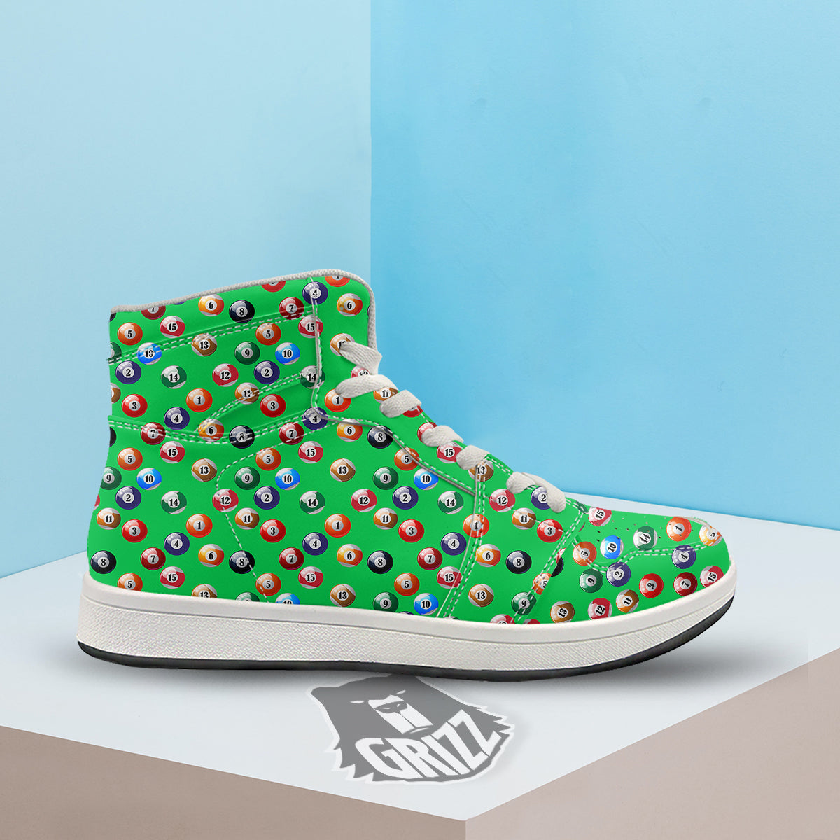 Billiard Ball Green Print Pattern High Top Sneakers-grizzshop
