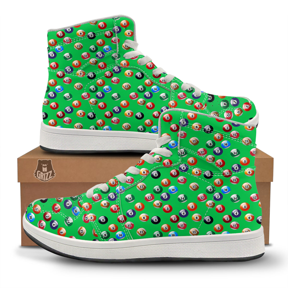Billiard Ball Green Print Pattern High Top Sneakers-grizzshop
