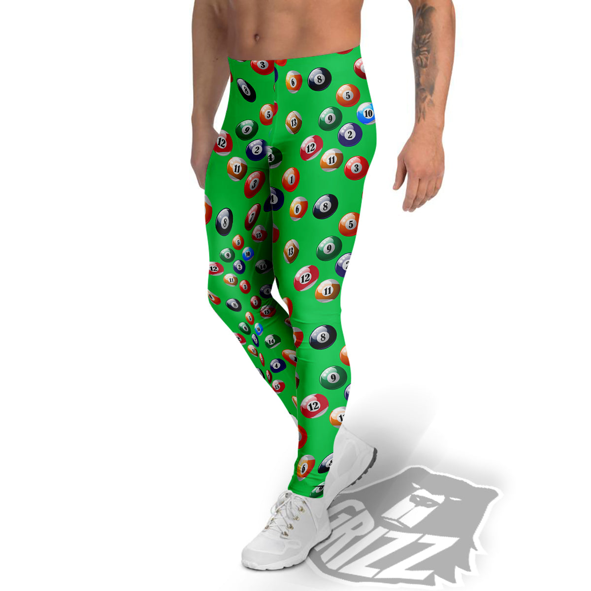 Billiard Ball Green Print Pattern Men's Leggings-grizzshop