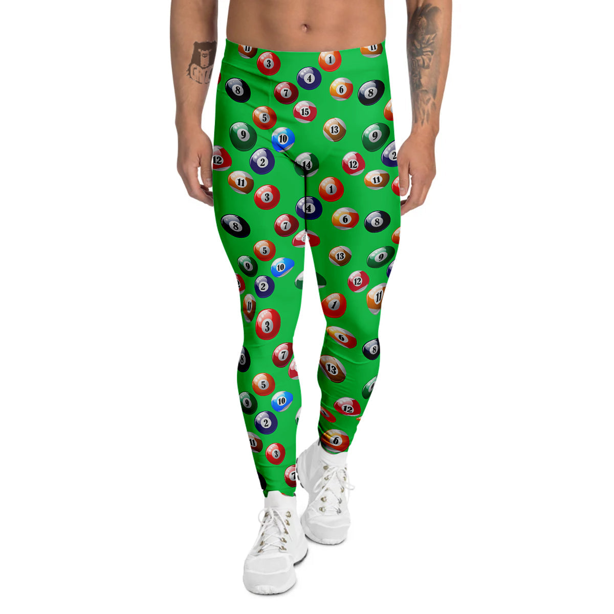 Billiard Ball Green Print Pattern Men's Leggings-grizzshop