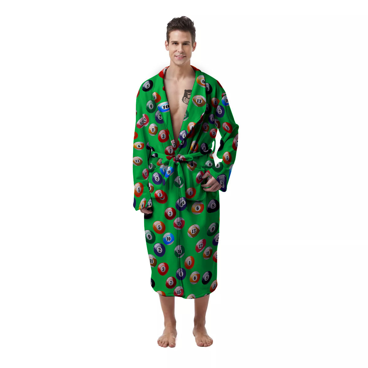 Billiard Ball Green Print Pattern Men's Robe-grizzshop