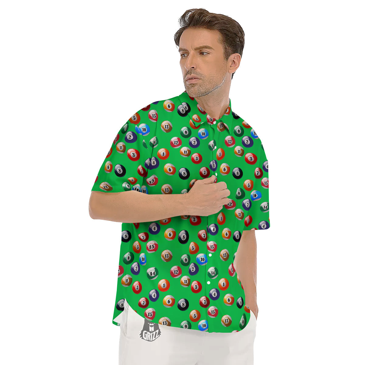 Billiard Ball Green Print Pattern Men's Short Sleeve Shirts-grizzshop