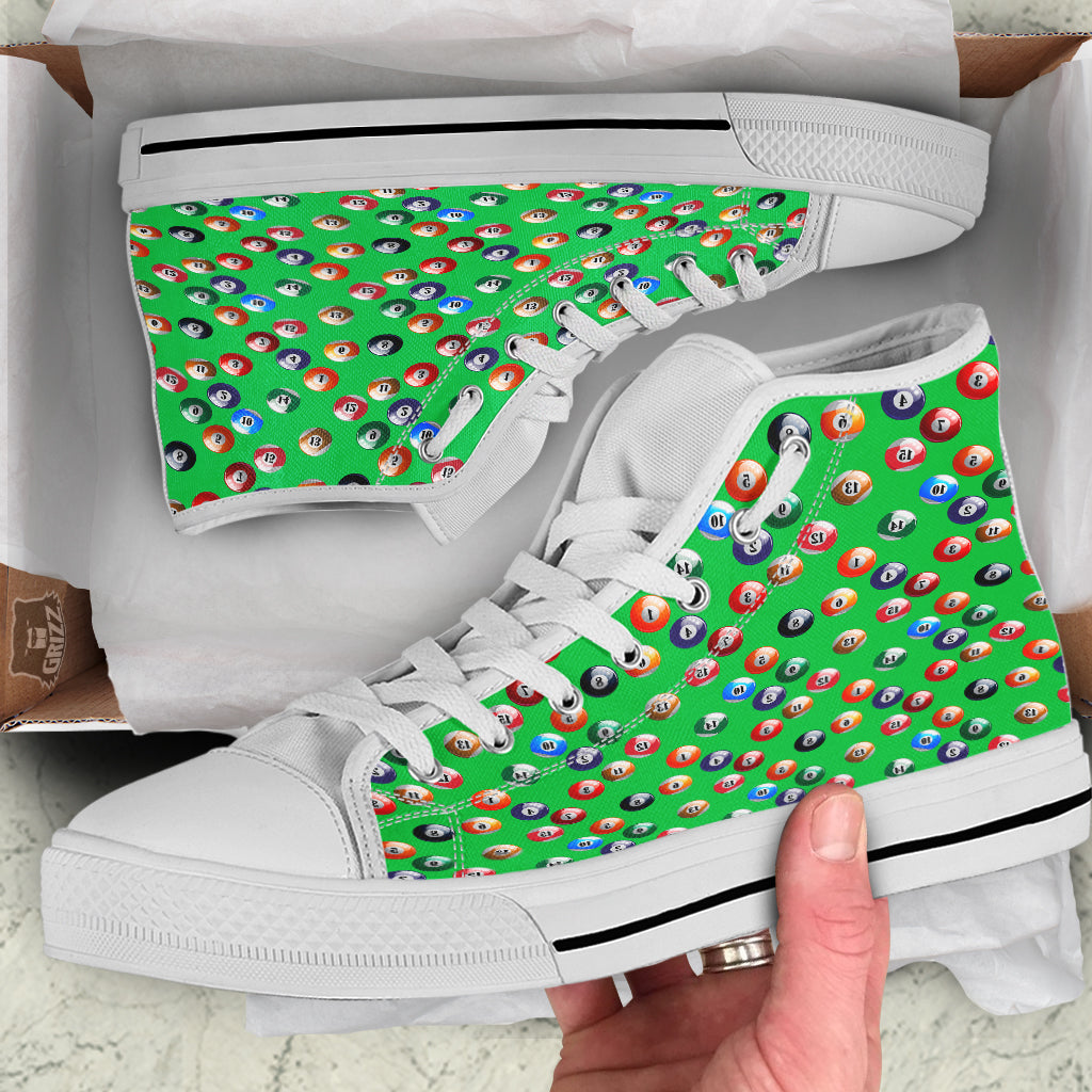 Billiard Ball Green Print Pattern White High Top Shoes-grizzshop