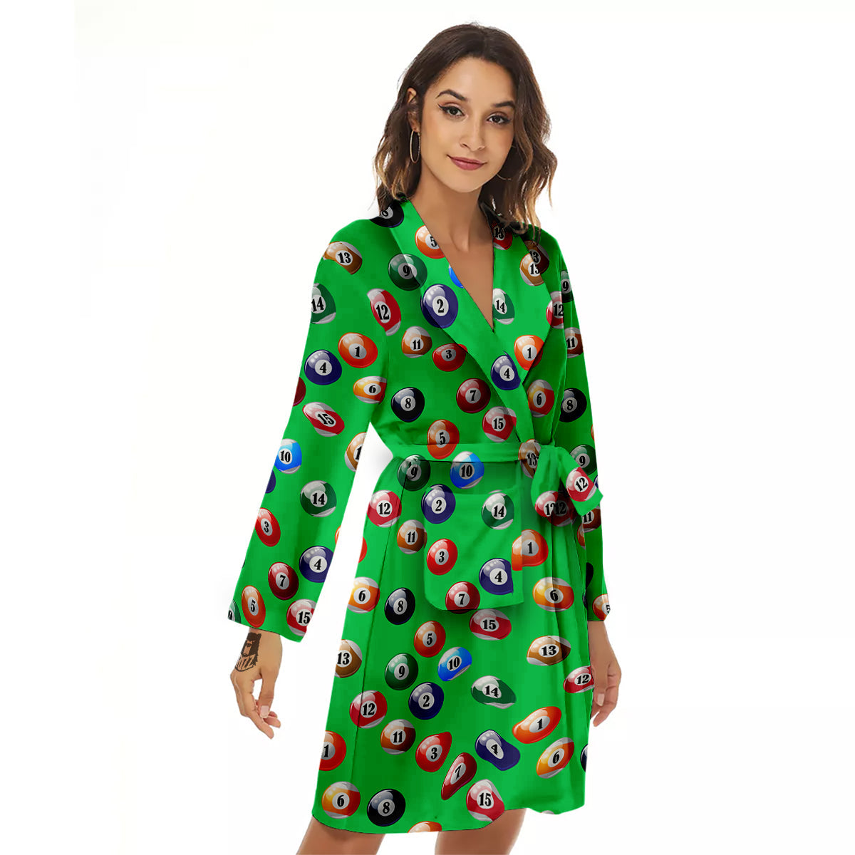 Billiard Ball Green Print Pattern Women's Robe-grizzshop