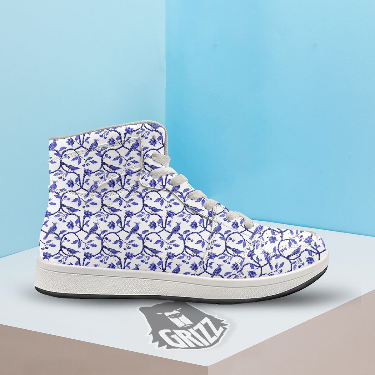 Bird Chinoiserie Print Pattern High Top Sneakers-grizzshop