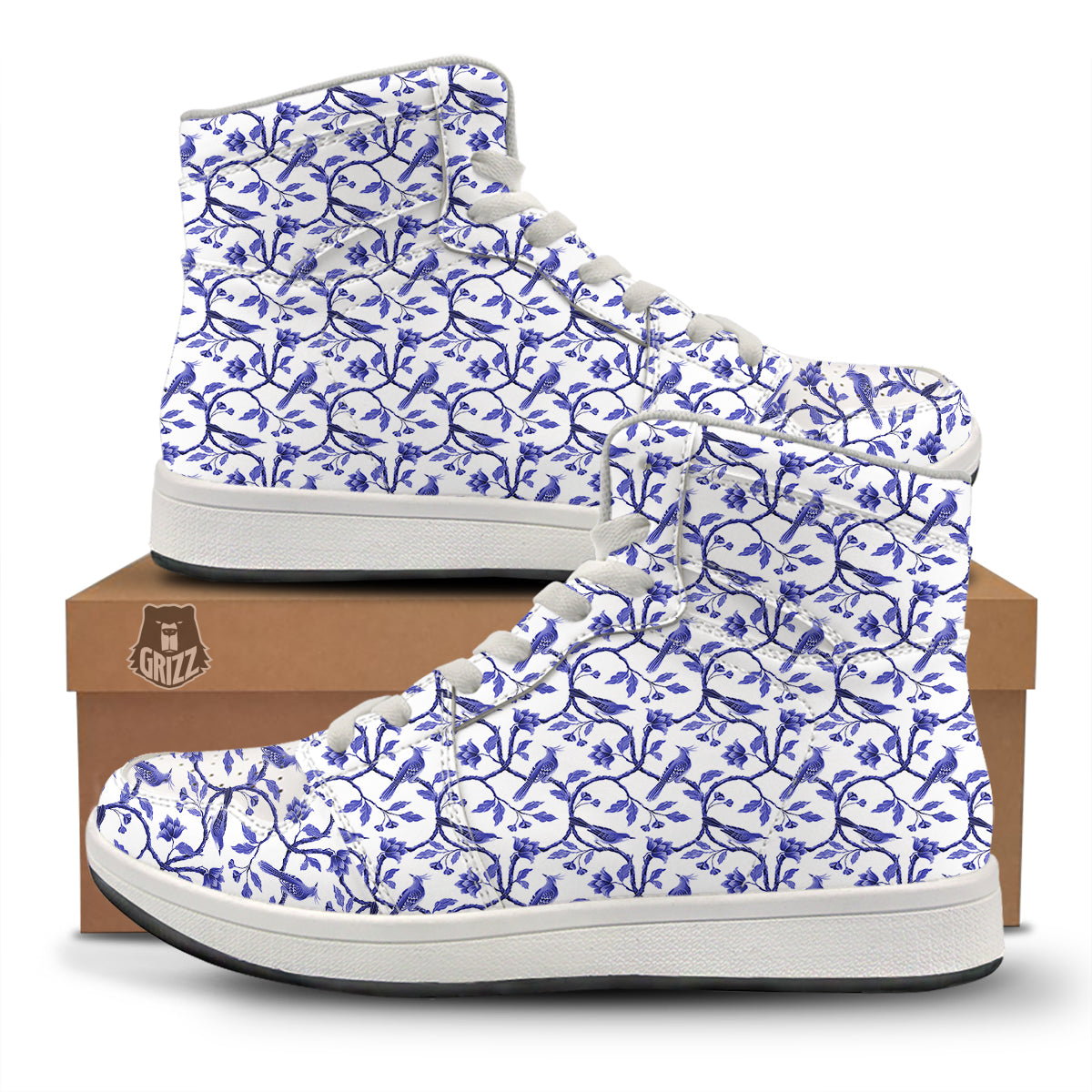 Bird Chinoiserie Print Pattern High Top Sneakers-grizzshop