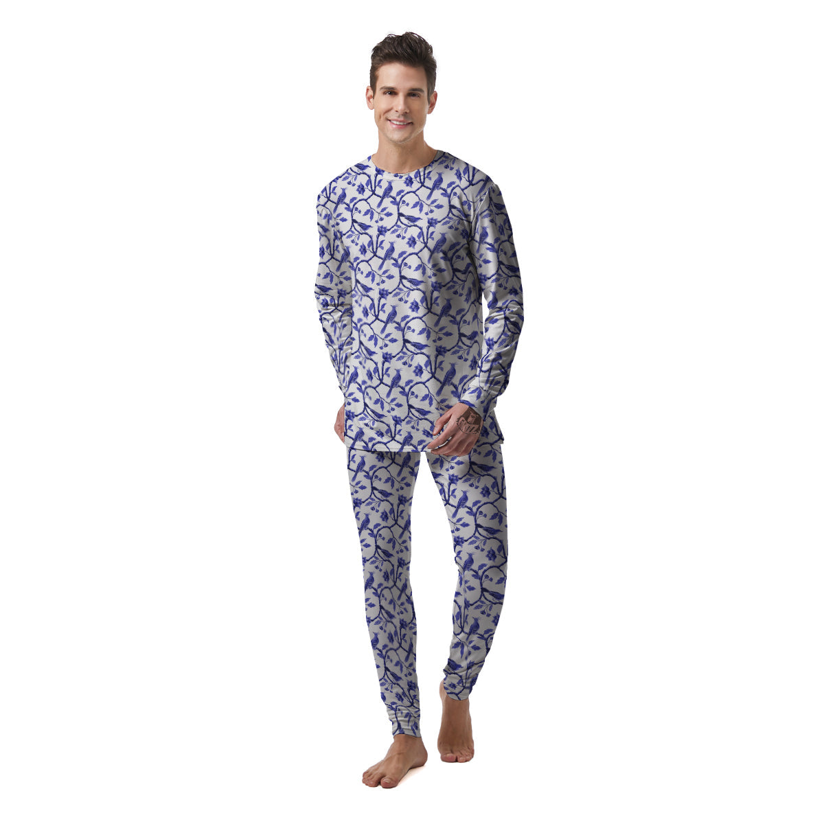 Bird Chinoiserie Print Pattern Men's Pajamas-grizzshop